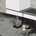Elegant Wine Bottle And Glass On Modern Kitchen Marble Countertop With Tray Apple And Candle