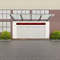 Contemporary Entrance Gate With Glass Canopy Red Wall White Frame And Green Shrubs