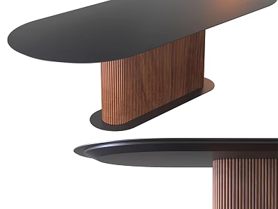 Modern Elegant Dining Table With Black Tabletop And Wooden Striped Base Design 3d model