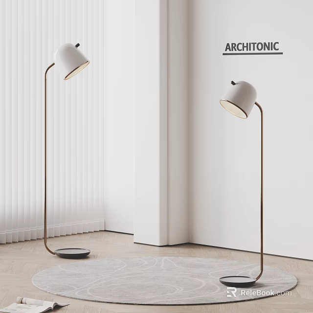 Modern Floor Lamps With White Shades In Minimalist Bright Interior 3d model 