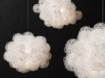 Modern White Cloud Shaped Woven Chandelier Hanging In Dark Interior Space 3d model