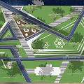 Garden Landscape Design With Geometric Pathways Green Lawns Trees And Flower Patterns