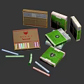 Assorted Cigarette Packages With Brown Green Boxes And Loose Cigarettes 3d model
