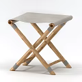 Two Folding Stools With Wooden Frame Gray Seat And Woven Seat Design