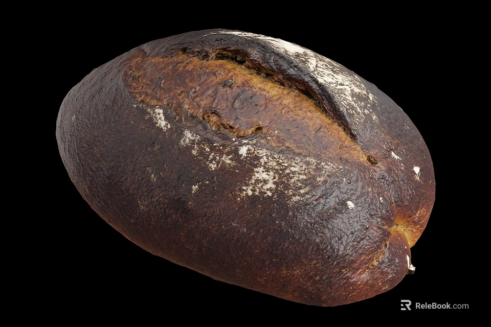 Freshly Baked Artisan Bread With Crusty Dark Exterior And Flour Dusting 3d model 