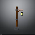 Traditional Style Street Lamp With Red Pole Gray Base And Yellow Lantern Light