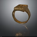 Golden Ring Design With Square Top And Carved Decorative Pattern 3d model