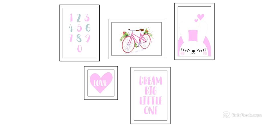 Cute Kids Room Wall Art With Numbers Bicycle Cat Ears Love Dream Big Little One 3d model 