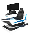 Modern Racing Simulator With Black Seat Steering Wheel And Blue Accents