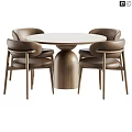 Modern Round Natural Wood Dining Table And Chair Combination With Stylish Soft Upholstered Seats