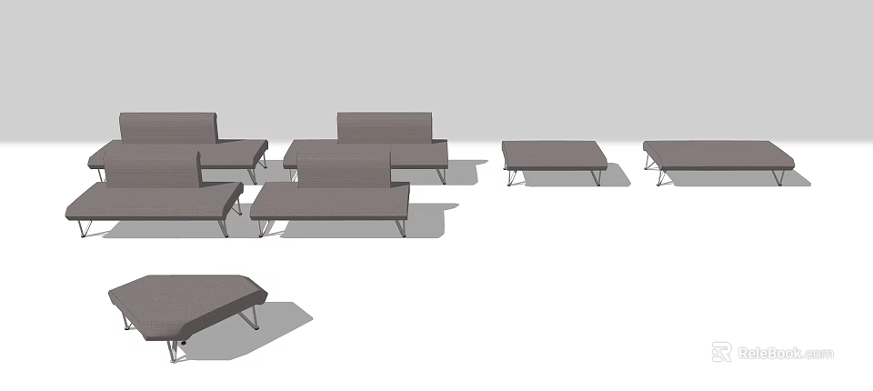 Modern Modular Sofa Set With Multiple Seating Units And Coffee Tables 3d model 