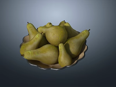 Fresh Yellowish Green Pears Arranged In A Decorative Bowl On Dark Background 3d model