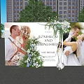 Wedding Photo Spot With Large Backdrop Flower Decorations Green Plants And Bride Groom