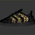 Black and Yellow Striped Athletic Sneakers With Modern Sporty Design And Gray Sole