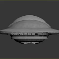 Silver Metallic UFO Model With Circular Base Ring Reflective Surface Dark Background And Green Lights 3d model