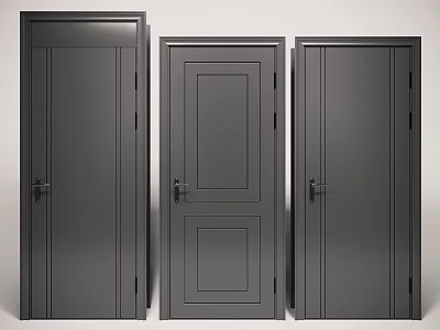 Black Modern Swing Doors With Rectangular Panel And Sleek Surface Design 3d model