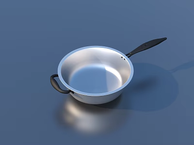 Silver Metal Frying Pan With Black Handle And Durable Construction For Kitchen Cooking Use 3d model