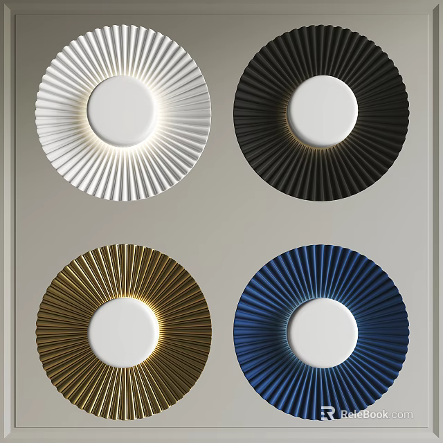 White Black Gold Blue Wall Lamps With Radial Sunburst Round Design 3d model 