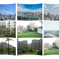 Urban Scenery With City Skyline High Rise Buildings Residential Areas Green Parks And River