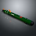 Military Green Torpedo Weapon With Orange Fins Black Nose And Red Markings