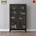 Dark Wood Display Cabinet With Glass Doors Books Framed Photos And Decorative Items