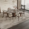 New Chinese Round Dining Table and Chair 3d model