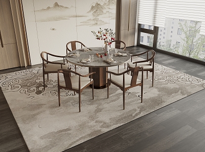 New Chinese Round Dining Table and Chair 3d model