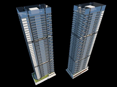 Modern High Rise Twin Residential Buildings With Glass Curtain Walls And Balconies 3d model