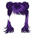 Purple Head Hair With Double Bun Style Fringe And Long Side Strands