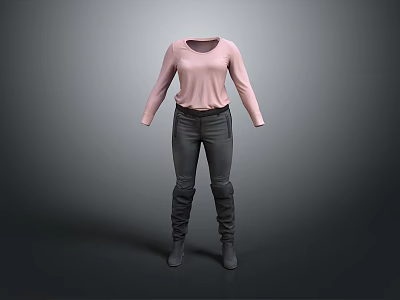 Stylish Pink Long Sleeve Top With Gray Pants And Ankle Boots 3d model
