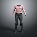 Stylish Pink Long Sleeve Top With Gray Pants And Ankle Boots