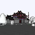 Traditional Chinese Ancient Architecture With Ornate Roof Red Pillars And Carved Decorations
