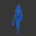 Confident Woman In Blue Fitted Dress Walking With Brown Handbag