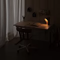 Cozy Study Workspace With White Desk And Wheeled Chair Open Notebook Yellow Lamp