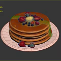 Stack of Fluffy Pancakes Topped With Strawberries Blueberries And Butter On White Plate