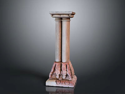 Intricate Stone Sculpture Pedestal With Two Columns And Carved Base 3d model