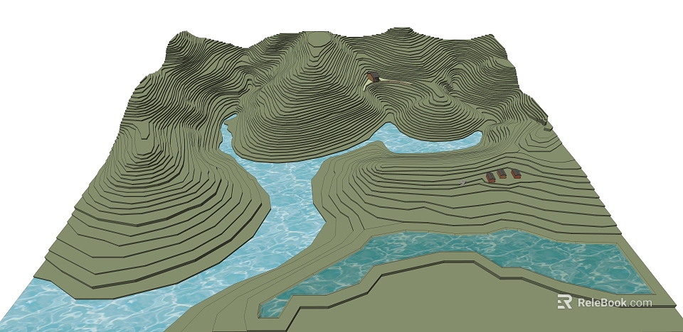 Scenic Lush Terraced Mountain Landscape With Winding River And Blue Water 3d model 