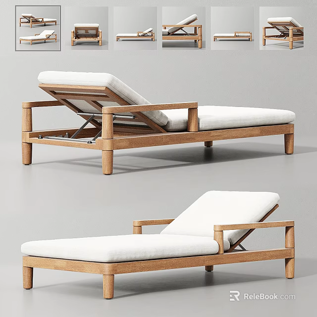 Modern Lounge Chair With Wooden Frame White Cushion And Armrest Design 3d model 