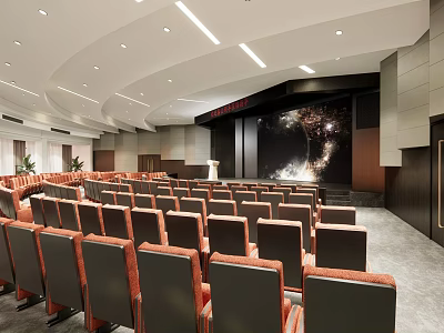 Large Modern Conference Room With Rows of Seats Presentation Screen and Ceiling Lighting 3d model