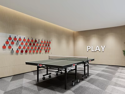 Indoor Fitness Play Space With Ping Pong Table And Wall Mounted Paddles 3d model
