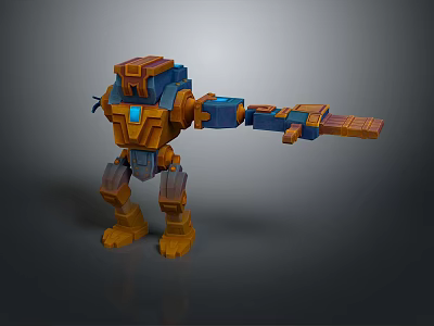 3D Game Movie Robot Character With Orange Blue Mechanical Armor And Weapon Arm 3d model