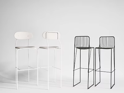 Modern White And Black Bar Stools With Sleek Backrest And Metal Frame Design 3d model
