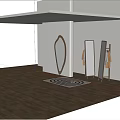 Irregular Shape Decorative Mirror In Modern Interior With Clothes Rack Green Plant And Spiral Rug
