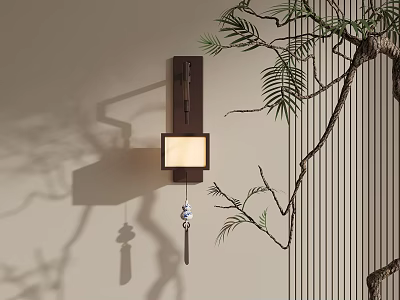 Oriental Natural Wall Lamp With Bamboo Branch Light Shadow And Hanging Decoration 3d model