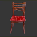 Stylish Red Wooden Chair With Slat Back Design And Red Grid Pattern Seat