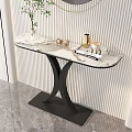 Modern Entryway Console Table With Marble Top Decorative Vase And Round Mirror