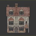 Traditional Model House With Red Tiled Roof Chimneys And Wooden Framed Windows