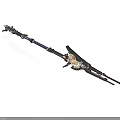 Elaborate Decorative Weapon With Long Handle Metal Structure And Golden Accents