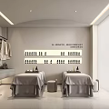 Modern Beauty Salon Interior With Two Treatment Beds Hanging White Towels Mirror And Product Shelves