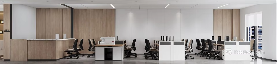 Modern Public Office Space With Ergonomic Chairs Desks And Storage Cabinets 3d model 